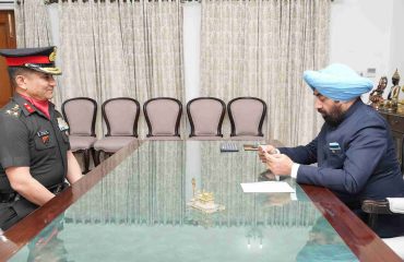 Commandant Garhwal Rifles Regimental Centre, Lansdowne Brigadier Vinod Singh Negi paying courtesy call on the Governor.