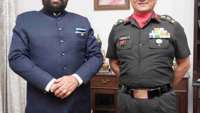 Governor, Lieutenant General Gurmit Singh (Retd.), was paid a courtesy visit at Lok Bhavan by Brigadier Vinod Singh Negi, Commandant of the Garhwal Rifles Regimental Centre, Lansdowne.