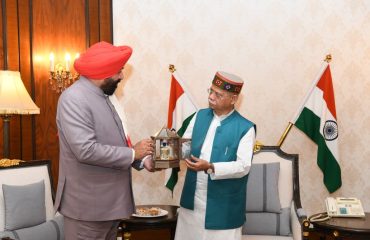 Governor paying a courtesy call on the Governor of Telangana, Shiv Pratap Shukla, at Lok Bhavan, Hyderabad.
