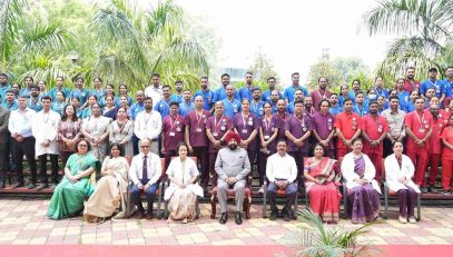 The Governor with officials and medical staff of AIIMS Rishikesh on the occasion of the program titled "Advanced Trauma Care, Organ Donation, and Nursing Excellence" held at AIIMS Rishikesh.