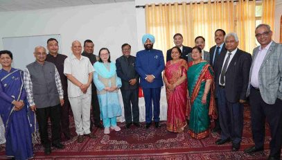 The Governor with the Vice-Chancellor and Deans of Kumaun University at the DBS Campus.