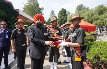 The Governor felicitating Army personnel during the grand Attestation Parade of the 7th batch of Agniveers of the Assam Regiment, held at the Assam Regimental Centre in Shillong.