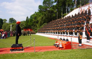 The Governor receiving the ceremonial salute from Army personnel during the grand Attestation Parade of the 7th batch of Agniveers of the Assam Regiment, held at the Assam Regimental Centre in Shillong.