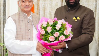 Former Governor of Maharashtra and former Chief Minister of Uttarakhand, Padma Bhushan Shri Bhagat Singh Koshyari, paying a courtesy visit to Governor Lt Gen Gurmit Singh (Retd).