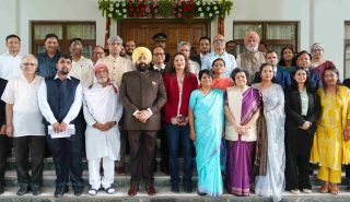 The Governor with dignitaries present at the seminar on the theme ‘Eco AI for Amrit Kaal’