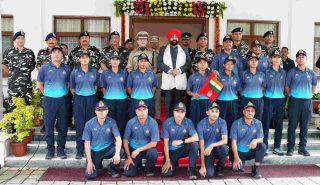 The Governor with mountaineers and SSB personnel at the flag-off ceremony of the Sashastra Seema Bal (SSB) all-women Mount Shrikanth Expedition-2026.