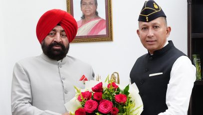 Newly appointed Director of Sainik Welfare, Brigadier B.S. Basera (Retd.), paying a courtesy call on the Governor.