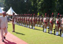 Governor Dr. Dhal Singh Bisen inspecting a parade of PAC personnel at a ceremony held at Lok Bhavan.