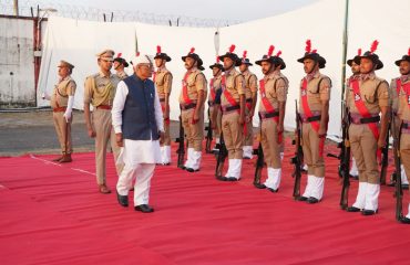 Governor-designate of Uttarakhand, Dr. Dhal Singh Bisen, inspecting the Uttarakhand Police parade upon his arrival at Jolly Grant Airport.