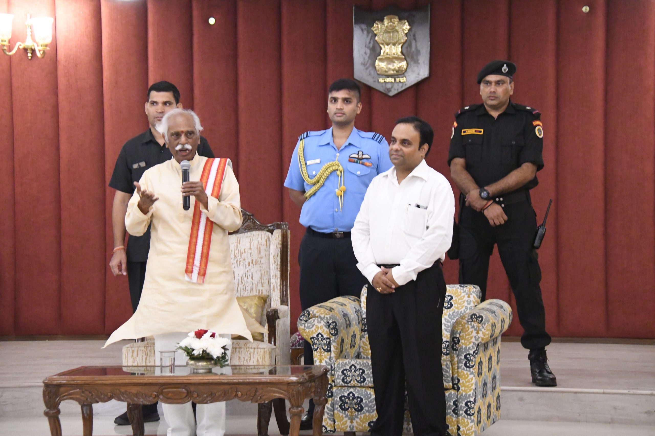 Hon'ble Governor Shri Bandaru Dattatraya, Shri Atul Dwivedi, IAS, Secretary to Governor, during Diwali eve interaction with the staff of Raj Bhavan