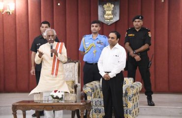 Hon'ble Governor Shri Bandaru Dattatraya, Shri Atul Dwivedi, IAS, Secretary to Governor, during Diwali eve interaction with the staff of Raj Bhavan