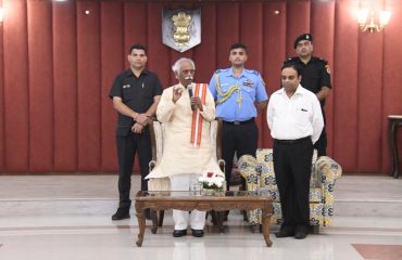 Hon'ble Governor Shri Bandaru Dattatraya, Shri Atul Kumar Dwivedi, IAS, Secretary to Governor, during Diwali eve interaction with the staff of Raj Bhavan