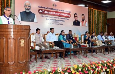 Haryana Governor Prof. Ashim Kumar Ghosh addressing the 44th Annual General Meeting of Haryana State Bharat Scouts and Guides at Lok Bhavan in Chandigarh on July 20, 2026