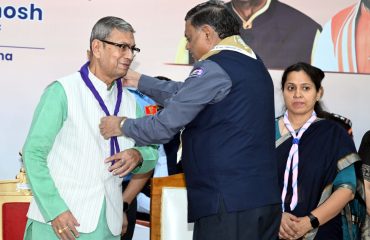 Haryana Governor Prof. Ashim Kumar Ghosh being presented with a scarf by Dr. K.K. Khandelwal, State Chief Commissioner, Haryana State Bharat Scouts and Guides during the 44th Annual General Meeting of Haryana State Bharat Scouts and Guides at Lok Bhavan in Chandigarh on July 20, 2026.