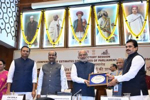 24.06.2025: Governor accompanied by Lok Sabha Speaker Om Birla addresses the Valedictory Session of the 2 - day National Conference of Estimates Committees of Parliament, State Legislatures and Union Territories
