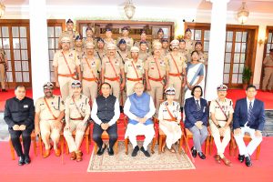 26.06.2025: Governor of Maharashtra C. P. Radhakrishnan presented the Police Medals for Gallantry, President’s Police Medals for Meritorious Service and Police Medals for Meritorious Service to 83 Police Officers and Police personnel at an Investiture Ceremony held at Raj Bhavan, Mumbai. The police medals were announced by the President of India on Independence Day in 2021 and 2022.
Minister of State for Home (Rural) Dr. Pankaj Bhoyar, Director General of Police Rashmi Shukla, Commandant General of Home Guards Ritesh Kumar, Director General of Maharashtra State Police Housing and Welfare Corporation Archana Tyagi, Brihanmumbai Police Commissioner Deven Bharti and police officers, retired police officials, and family members of the decorated police officers and personnel were present at the Police Investiture Ceremony.