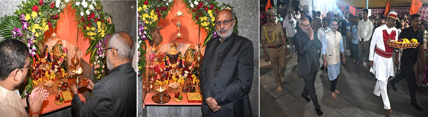 Governor performs arti at the historic Sri Gundi Devi Mandir in the Raj Bhavan complex on the occasion of the Annual Jatra of the Goddess