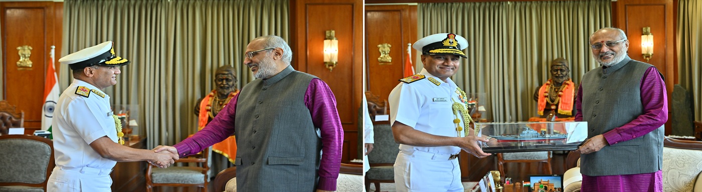 Vice Admiral Krishna Swaminathan, AVSM, VSM, Flag Officer Commanding-in-Chief, Western Naval Command meets Governor