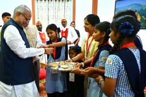 07.08.2025: Visually Impaired and tribal students, Self Help Groups Women tie Rakhi to State Governor