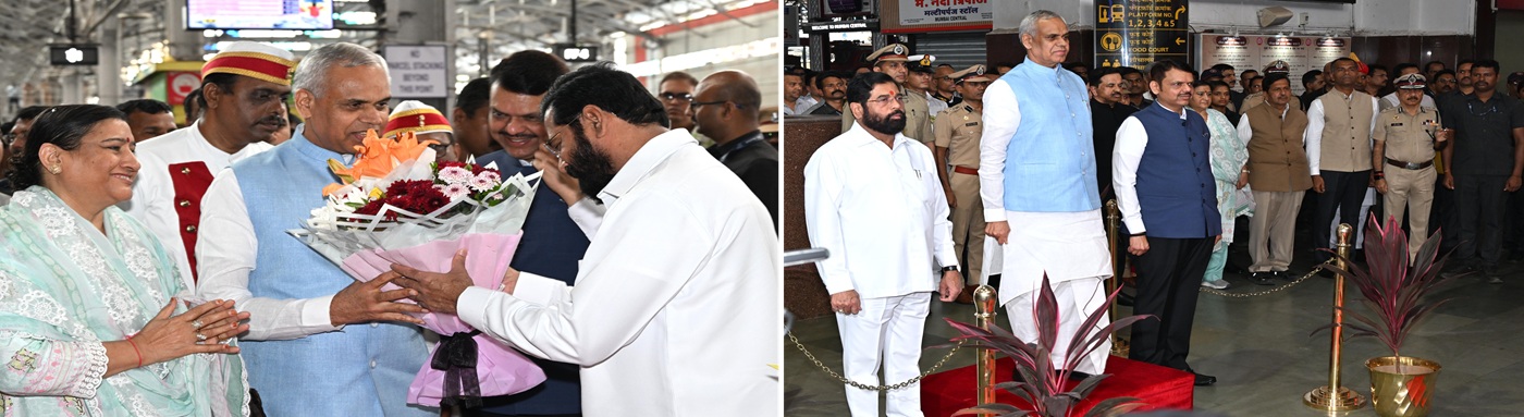 14.09.2025 : आचार्य देवव्रत यांचे मुख्यमंत्री व उपमुख्यमंत्री यांनी पश्चिम रेल्वेच्या मुंबई सेंट्रल स्थानकावर पुष्पगुच्छ देऊन केले स्वागत