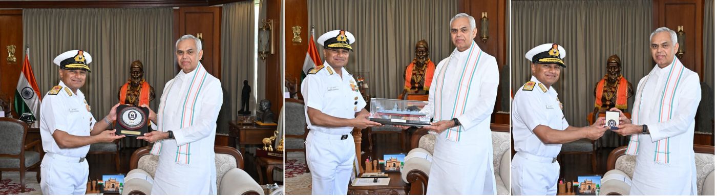10.10.2025: भारतीय नौसेनेच्या पश्चिम कमानचे मुख्य ध्वज अधिकारी व्हाईस ॲडमिरल कृष्णा स्वामीनाथन यांनी राज्यपाल आचार्य देवव्रत यांची राजभवन, मुंबई येथे सदिच्छा भेट घेतली.