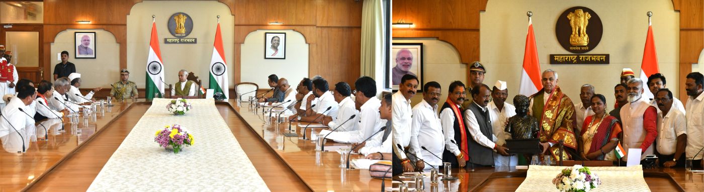 27.10.2025: Minister of Food and Drug Administration Narhari Zirwal accompanied by a delegation called on the Governor of Maharashtra Acharya Devvrat at Raj Bhavan, Mumbai.