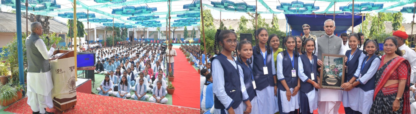 Governor interacts with students, teachers and villagers during the “Swadeshi Gramjeevan Swavalamban Yatra” at Uchhal in Tapi district