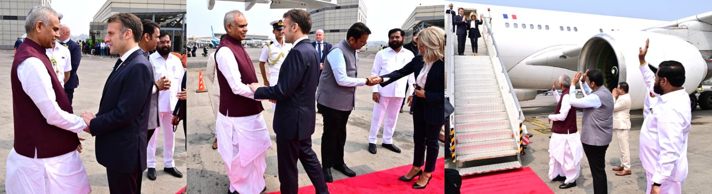 18.02.2026: President of the Republic of France Emmanuel Macron accompanied by his wife Briggit left Mumbai after a day full of engagements including bilateral meetings with Prime Minister Narendra Modi. The French President and the First Lady were seen off by Maharashtra Governor Acharya Devvrat, Chief Minister Devendra Fadnavis and Deputy Chief Minister Eknath Shinde.