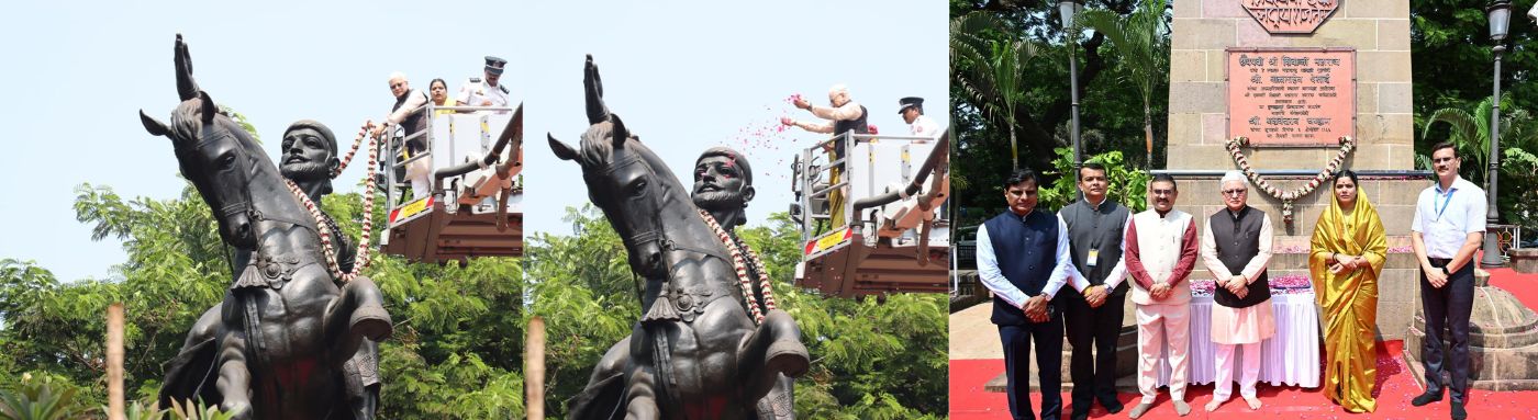 Governor offers floral tributes to the equestrian statue of Chhatrapati Shivaji Maharaj at Dadar