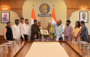 18.03.2026: A delegation comprising Tribal Development Minister Dr. Ashok Uike, MLAs from tribal regions, and senior officials of the Tribal Development Department met Governor Jishnu Dev Varma at Maharashtra Lok Bhavan Mumbai and discussed various issues related to tribal development. MLAs Harishchandra Bhoye, Rajesh Padvi, Bhimrao Keram, Kevalram Kave, Raju Todsam, and former Minister Rajendra Gavit were present at the meeting. On the occasion, Tribal Development Commissioner Leena Bansode and Commissioner of the Tribal Research and Training Institute Manjiri Manolkar made presentations before the Governor.