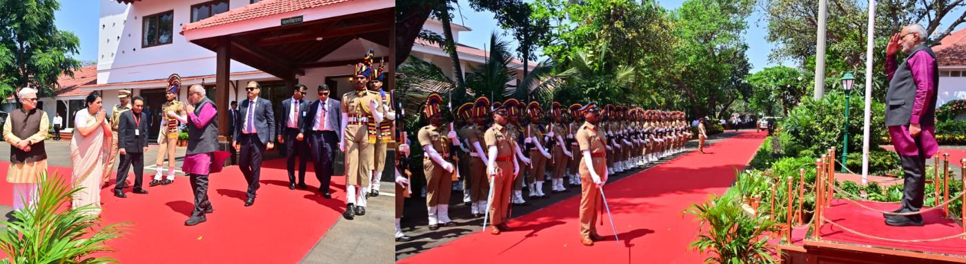 Vice President of India accords a guard of honour by the police upon his arrival at Lok Bhavan