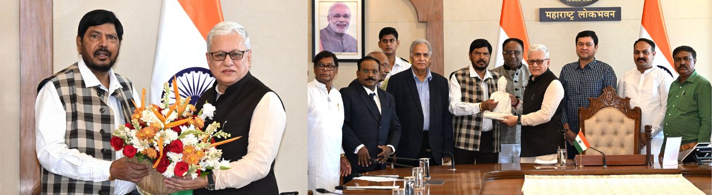 08.04.2026: केंद्रीय सामाजिक न्याय व सक्षमीकरण राज्य मंत्री रामदास आठवले यांच्या नेतृत्वाखालील आरपीआय (आठवले) व पीपल्स एजुकेशन सोसायटीच्या शिष्टमंडळाने आज महाराष्ट्राचे राज्यपाल  जिष्णु देव वर्मा यांची लोकभवन, मुंबई येथे भेट घेतली. यावेळी संस्थेचे पदाधिकारी डॉ सुखदेव थोरात, डॉ वासुदेव गाडे आदी प्रामुख्याने उपस्थित होते.