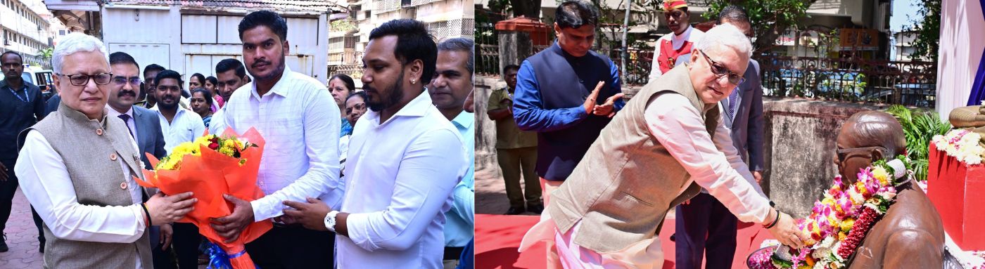 14 04 2026 : महाराष्ट्राचे राज्यपाल जिष्णु देव वर्मा यांनी आज लोकभवन कर्मचारी वसाहत संकूल येथे आयोजित १३५ व्या डॉ आंबेडकर जयंती कार्यक्रमात सहभागी होऊन महामानव भारतरत्न डॉ बाबासाहेब आंबेडकर यांच्या अर्धाकृती पुतळयाला पुष्पांजली वाहून अभिवादन केले. यावेळी समितीच्या पदाधिकाऱ्यांनी राज्यपालांचा सत्कार केला.