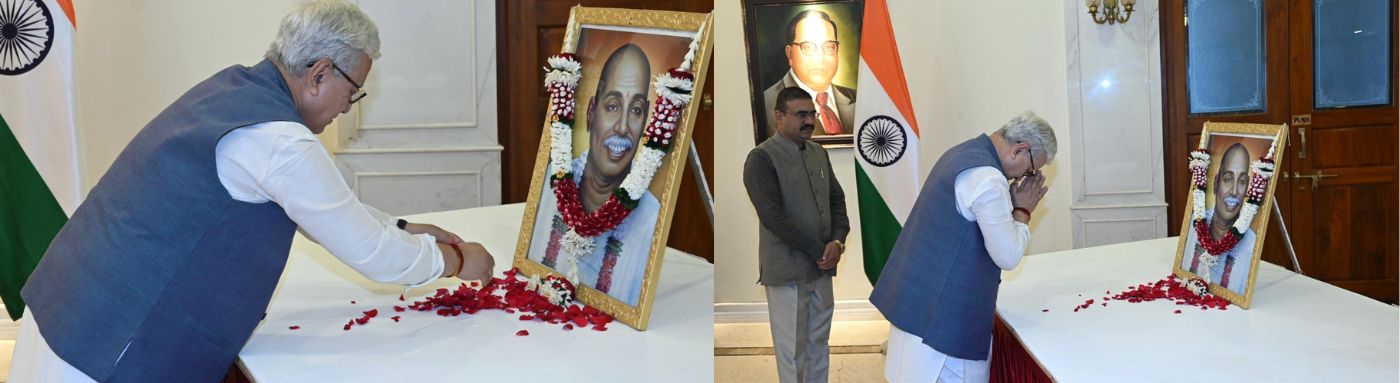 30.04.2026:  Maharashtra Governor Jishnu Dev Varma offered floral tributes to the portrait of social reformer Rashtra Sant Tukadoji Maharaj on the occasion of his birth anniversary at Lok  Bhavan, Mumbai.  Secretary to the Governor Dr. Prashant Narnaware, Joint Secretary to the Governor S. Ramamoorthy, CGH Dr Nishikant Deshpande, officers and staff of Lok Bhavan and State police were present.