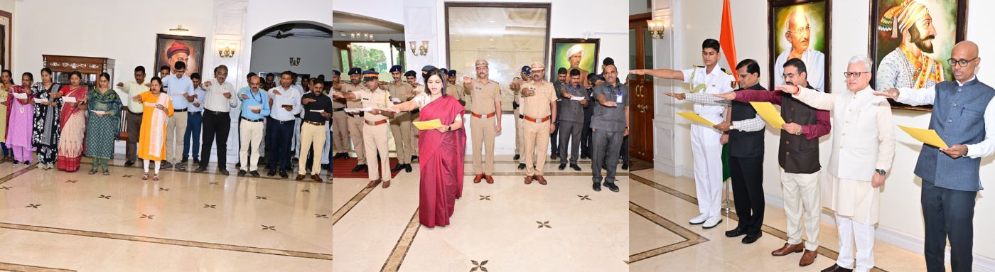 21.05.2026: राज्यपाल जिष्णु देव वर्मा यांनी दहशतवाद विरोधी दिनानिमित्त लोकभवनातील अधिकारी व कर्मचारी यांना दहशतवाद विरोधी प्रतिज्ञा दिली.  अहिंसा व सहिष्णुतेच्या परंपरेविषयी दृढ निष्ठा बाळगून सर्व प्रकारच्या दहशतवादाचा व हिंसाचाराचा सर्व शक्तीनिशी मुकाबला करण्याचा निर्धार यावेळी व्यक्त करण्यात आला. दिवंगत पंतप्रधान राजीव गांधी यांची पुण्यतिथी (२१ मे) दहशतवाद विरोधी दिवस म्हणून पाळण्यात येते.  राज्यपालांचे सचिव डॉ प्रशांत नारनवरे, सहसचिव एस राममूर्ती, परिवार प्रबंधक डॉ निशिकांत देशपांडे यांसह लोकभवनातील कर्मचारी व अधिकारी तसेच पोलीस अधिकारी व अंमलदार यावेळी उपस्थित होते.