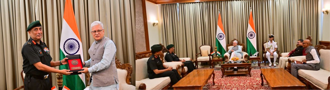 भारतीय स्थलसेनेच्या दक्षिण विभागाचे प्रमुख अधिकारी लेफ्टनंट जनरल संदीप जैन यांनी आज महाराष्ट्राचे राज्यपाल जिष्णु देव वर्मा यांची लोकभवन, मुंबई येथे सदिच्छा भेट घेतली. यावेळी भारतीय स्थलसेनेच्या महाराष्ट्र, गुजरात व गोवा विभागाचे प्रमुख अधिकारी लेफ्टनंट जनरल डी. एस. कुशवाह उपस्थित होते.