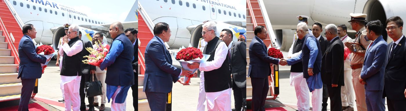 Governor welcomes the President of the Republic of the Union of Myanmar U Min Aung Hlaing upon his arrival in Airport