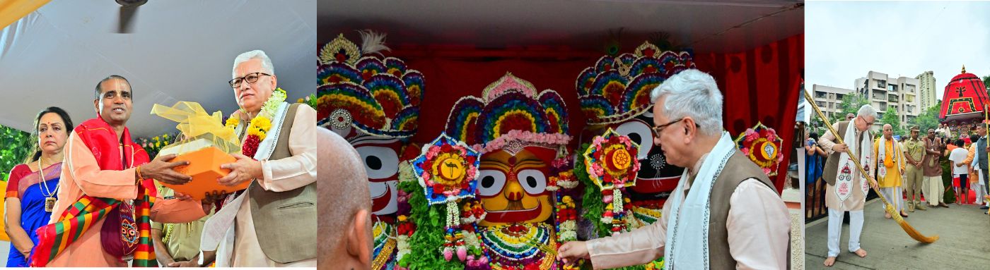 18.07.2026: इस्कॉन, जुहू तर्फे आयोजित ४५ व्या श्री जगन्नाथ रथयात्रेला राज्यपाल जिष्णु देव वर्मा यांच्या उपस्थितीत भक्तिवेदांत स्वामी मिशन स्कुल अंधेरी मुंबई येथून आरंभ झाला. यावेळी राज्यपालांनी रथावर आरूढ झालेल्या श्री जगन्नाथ, बलदेव व सुभद्रा यांच्या प्रतिमांची आरती केली व रथयात्रेच्या मार्गिकेला झाडूने स्वच्छ केले. रथयात्रा हा सनातन धर्म व भारतीय संस्कृतीतील एकमेवाद्वितीय अनुभव आहे.  या उत्सवानिमित्त भगवान जगन्नाथ भक्तांच्या भेटीसाठी बाहेर येतात. पूर्वी जगन्नाथ पुरी येथे तसेच काही ठिकाणी सीमित असलेला जगन्नाथ रथयात्रा महोत्सव इस्कॉनचे संस्थापक श्रील प्रभुपाद यांनी जगाच्या विभिन्न भागात पोहोचवला असे यावेळी राज्यपालांनी सांगितले. यावेळी राज्याचे बंदर विकास मंत्री नितेश राणे, खासदार हेमा मालिनी, आमदार अमित साटम, हिंदुजा समूहाचे अध्यक्ष प्रकाश हिंदुजा, रथयात्रा महोत्सवाचे अध्यक्ष डॉ सूरदास, इस्कॉन जुहूच्या अध्यक्ष बृजहारी दास, उपाध्यक्ष मुकुंद माधव, राज्यपालांचे सचिव डॉ प्रशांत नारनवरे तसेच मोठ्या संख्येने भक्त उपस्थित होते.