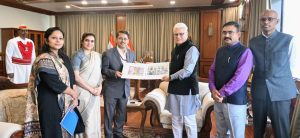 22.07.2026: Chief Post Master General, Maharashtra Ramchandra Jayabhaye called on Maharashtra Governor Jishnu Dev Varma at Lok Bhavan, Mumbai. The Post Master General presented a photo album containing the Customised My Stamp brought out on the occasion of the 750th Birth Anniversary of Sant Dnyaneshwar Maharaj. Another photo album containing Miniature sheets of Buddha Mahaparinirvan and Mahatma Gandhi was also presented to the Governor. Director Postal Services (Headquarters), Maharashtra Circle Simran Kaur and Sr Superintendent of Post Offices, Mumbai West Division Astha Jain were also present.