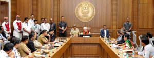 28.07.2026:  Governor Jishnu Dev Verma reviewed the planning and preparedness for the Simhastha Kumbh Mela to be held at Trimbakeshwar in Nashik next year at the Authority's headquarters. Divisional Commissioner and Chairman of Nashik–Trimbakeshwar Kumbh Mela Authority Dr. Praveen Gedam, Police Commissioner Dr. Sandeep Karnik, Special Inspector General of Police of Nashik Range Sanjay Ainapure, Authority Commissioner Shekhar Singh, Nashik Metropolitan Area Development Authority Commissioner Jalaj Sharma, Municipal Commissioner Manisha Khatri, District Collector Ayush Prasad, and officers of various departments were present.