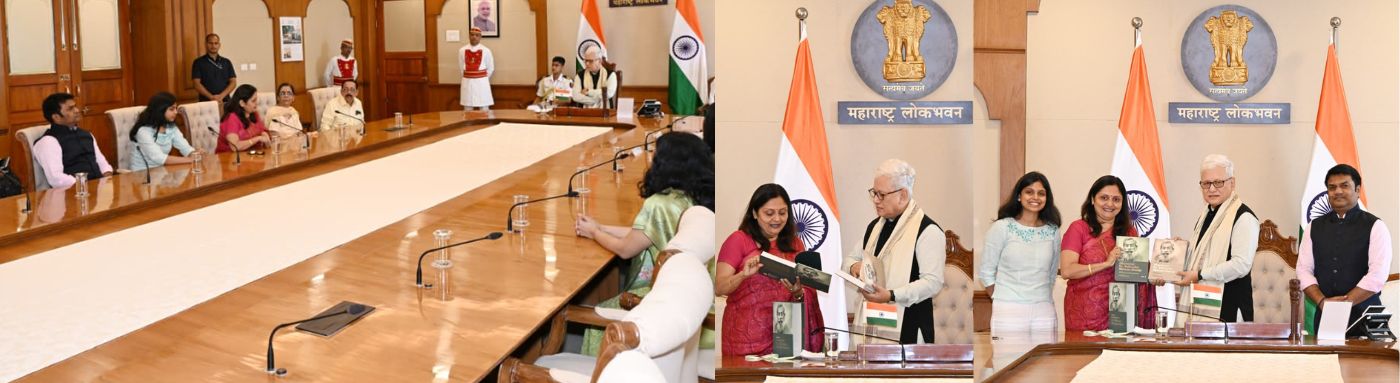 03.08.2026:  सेंट्रल हिंदू मिलिटरी एज्युकेशन सोसायटीच्या गव्हर्निंग कौन्सिलच्या सदस्या डॉ. धनश्री हरदास यांनी आज राज्यपाल जिष्णु देव वर्मा यांची लोकभवन, मुंबई येथे सदिच्छा भेट घेतली.  यावेळी डॉ. धनश्री हरदास यांनी राज्यपालांना धर्मवीर डॉ. बाळकृष्ण शिवराम मुंजे यांच्या द्विखंडात्मक चरित्राचा इंग्रजी अनुवाद भेट दिला. डॉ. मुंजे यांचे हे चरित्र साहित्याचार्य महामहोपाध्याय बाळशास्त्री हरदास आणि वीणाताई हरदास यांनी लिहिले असून, त्याचा इंग्रजी अनुवाद बाळशास्त्री हरदास यांच्या नातसून असलेल्या डॉ. धनश्री हरदास यांनी केला आहे. यावेळी डॉ धनश्री हरदास यांचे कुटुंबीय उपस्थित होते.