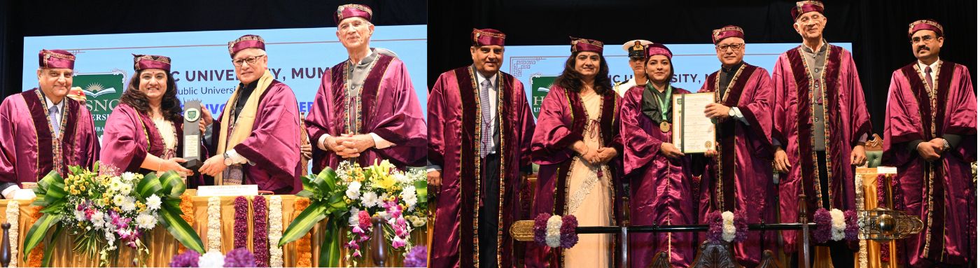 02.09.2026: राज्यपाल तथा राज्य विद्यापीठांचे कुलपती जिष्णु देव वर्मा यांच्या उपस्थितीत आज एचएसएनसी विद्यापीठाचा पाचवा दीक्षांत समारोह विद्यापीठाच्या वरळी मुंबई येथील सभागृहात संपन्न झाला. यावेळी राज्यपालांच्या हस्ते स्नातक तसेच स्नातकोत्तर पदवी धारकांना पदव्या प्रदान करण्यात आल्या तसेच ४५ स्नातकांना सुवर्ण पदके प्रदान करण्यात आली. दीक्षांत समारोहाला एचएसएनसी विद्यापीठाचे प्रोव्होस्ट अनिल हरीश, एचएसएनसी मंडळाचे अध्यक्ष डॉ निरंजन हिरानंदानी, विश्वस्त माया शहानी,  विद्यापीठाच्या कुलगुरु डॉ हेमलता बागला, राज्यपालांचे सचिव डॉ प्रशांत नारनवरे, कुलसचिव डॉ भगवान बालानी व परीक्षा संचालक डॉ जयेश जोगळेकर उपस्थित होते.