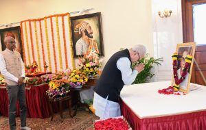 17.09.2026:  Maharashtra Governor Jishnu Dev Varma offered floral tributes to the portrait of Prabodhankar Thackeray on the occasion of his Birth Anniversary at Lok Bhavan Mumbai.