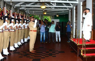Newly appointed Governor of Maharashtra Bhagat Singh Koshyari accepts Guard of Honour soon after his arrival at Raj Bhavan, Mumbai.