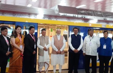Prime Minister of India Narendra Modi accompanied by Governor Bhagat Singh Koshyari laid the foundation stone for three Metro Corridors at MMRDA Ground at BKC