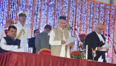 Newly appointed Governor of Maharashtra Bhagat Singh Koshyari takes oath of office from Chief Justice of Bombay High Court Justice Pradeep Nandrajog at Raj Bhavan, Mumbai