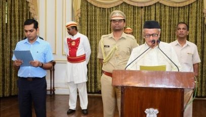 Governor Bhagat Singh Koshyari read out the preamble of the Constitution of India with the staff and officers of Raj Bhavan, Mumbai on the occasion of the Constitution Day