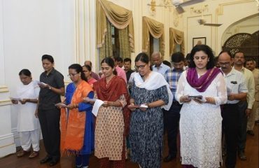 Governor Bhagat Singh Koshyari read out the preamble of the Constitution of India with the staff and officers of Raj Bhavan, Mumbai on the occasion of the Constitution Day