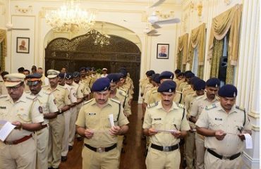 Governor Bhagat Singh Koshyari read out the preamble of the Constitution of India with the staff and officers of Raj Bhavan, Mumbai on the occasion of the Constitution Day