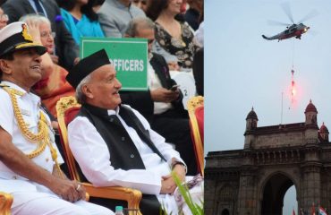 Governor Bhagat Singh Koshyari witnessed the Beating Retreat, Tattoo ceremonies, Continuity Drill and display of disciplined and entertaining performances on the occasion of Navy Day at Gateway of India in Mumbai